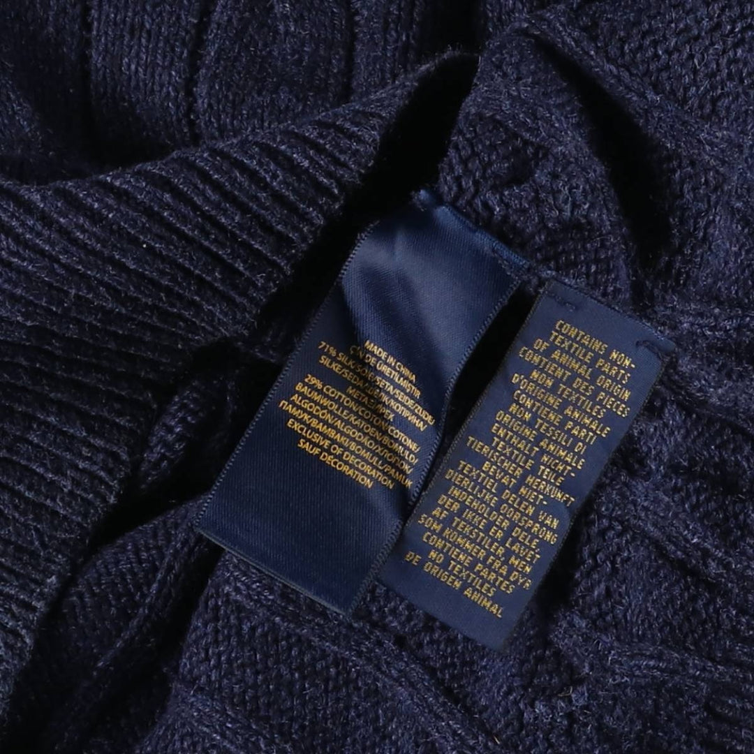 Ralph Lauren POLO RALPH LAUREN cable knit half-button high-neck knit sweater, men's size XL cotton navy blue type Vintage Second Hand