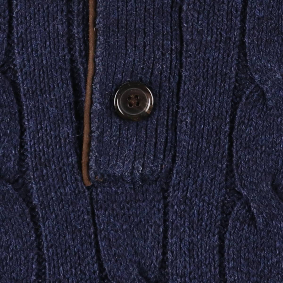 Ralph Lauren POLO RALPH LAUREN cable knit half-button high-neck knit sweater, men's size XL cotton navy blue type Vintage Second Hand