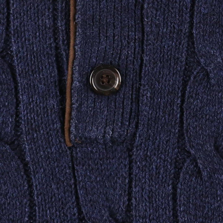 Ralph Lauren POLO RALPH LAUREN cable knit half-button high-neck knit sweater, men's size XL cotton navy blue type Vintage Second Hand