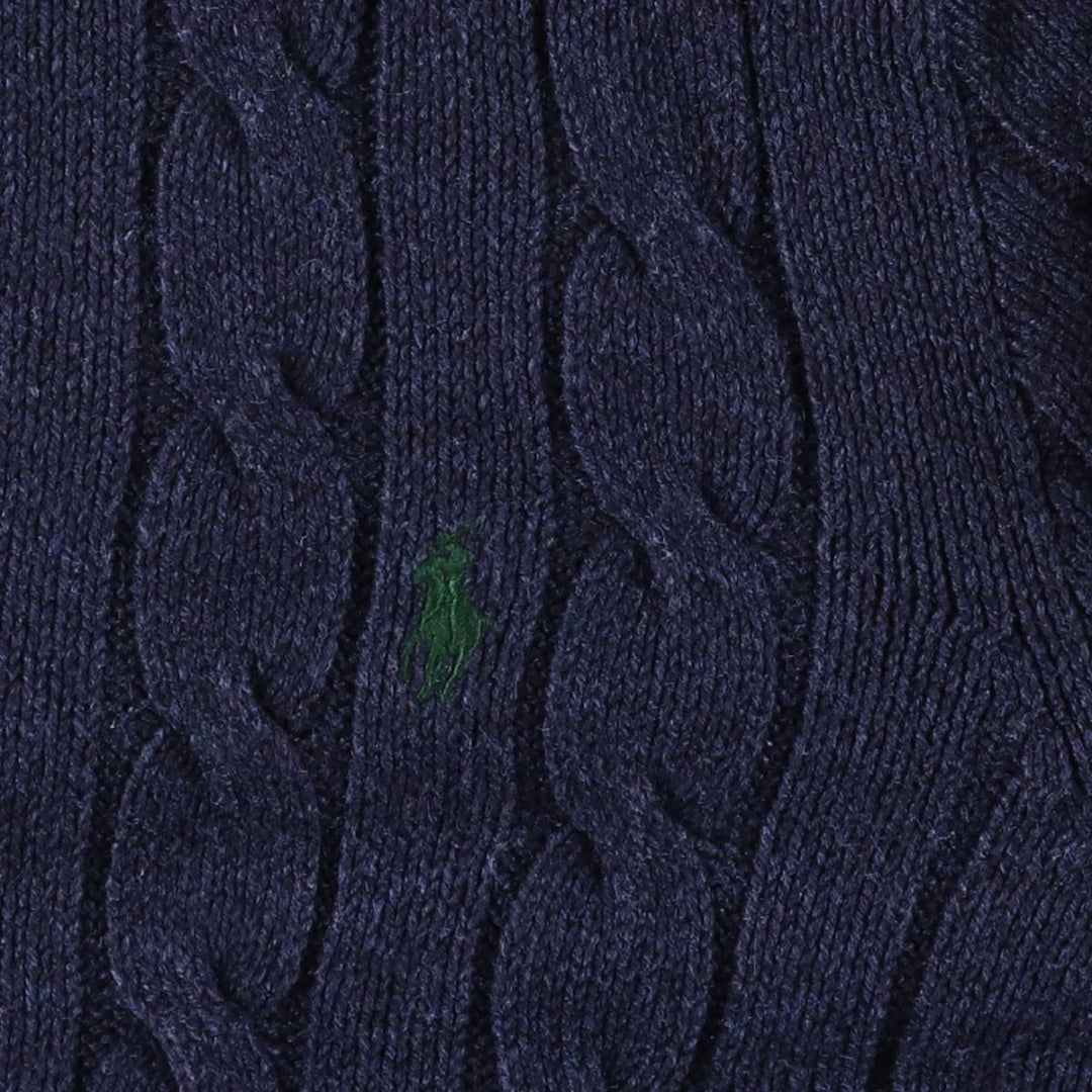 Ralph Lauren POLO RALPH LAUREN cable knit half-button high-neck knit sweater, men's size XL cotton navy blue type Vintage Second Hand