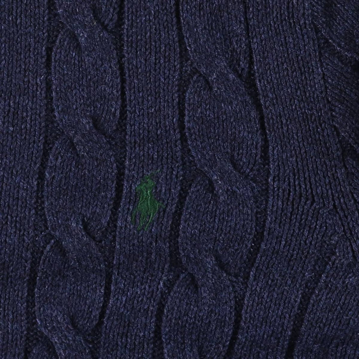 Ralph Lauren POLO RALPH LAUREN cable knit half-button high-neck knit sweater, men's size XL cotton navy blue type Vintage Second Hand