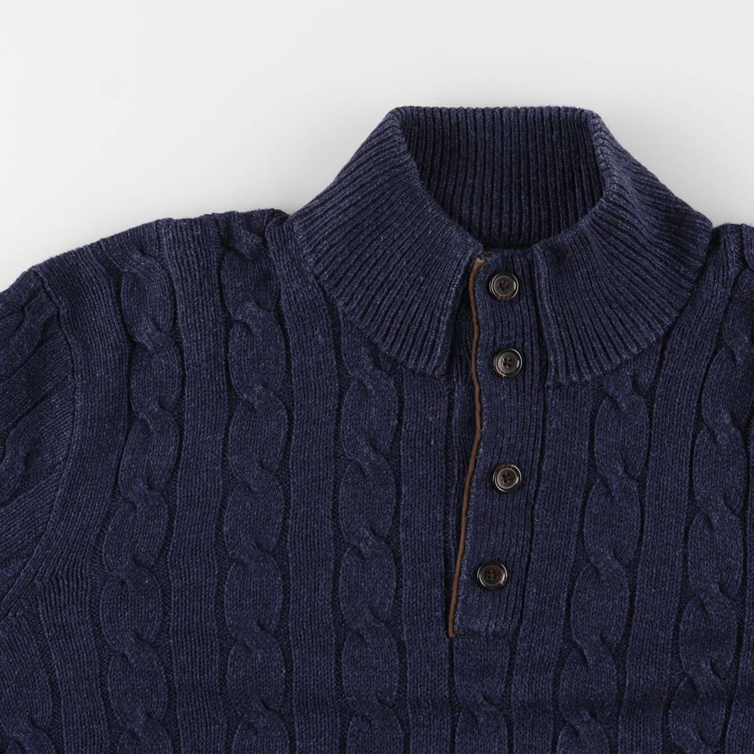 Ralph Lauren POLO RALPH LAUREN cable knit half-button high-neck knit sweater, men's size XL cotton navy blue type Vintage Second Hand