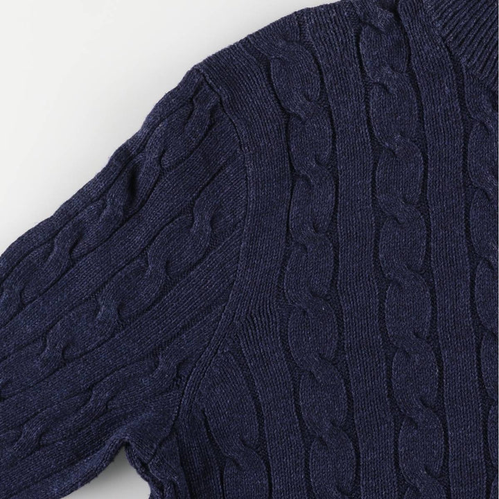 Ralph Lauren POLO RALPH LAUREN cable knit half-button high-neck knit sweater, men's size XL cotton navy blue type Vintage Second Hand
