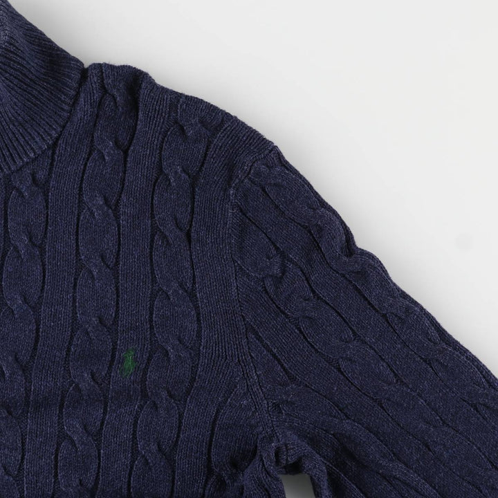Ralph Lauren POLO RALPH LAUREN cable knit half-button high-neck knit sweater, men's size XL cotton navy blue type Vintage Second Hand