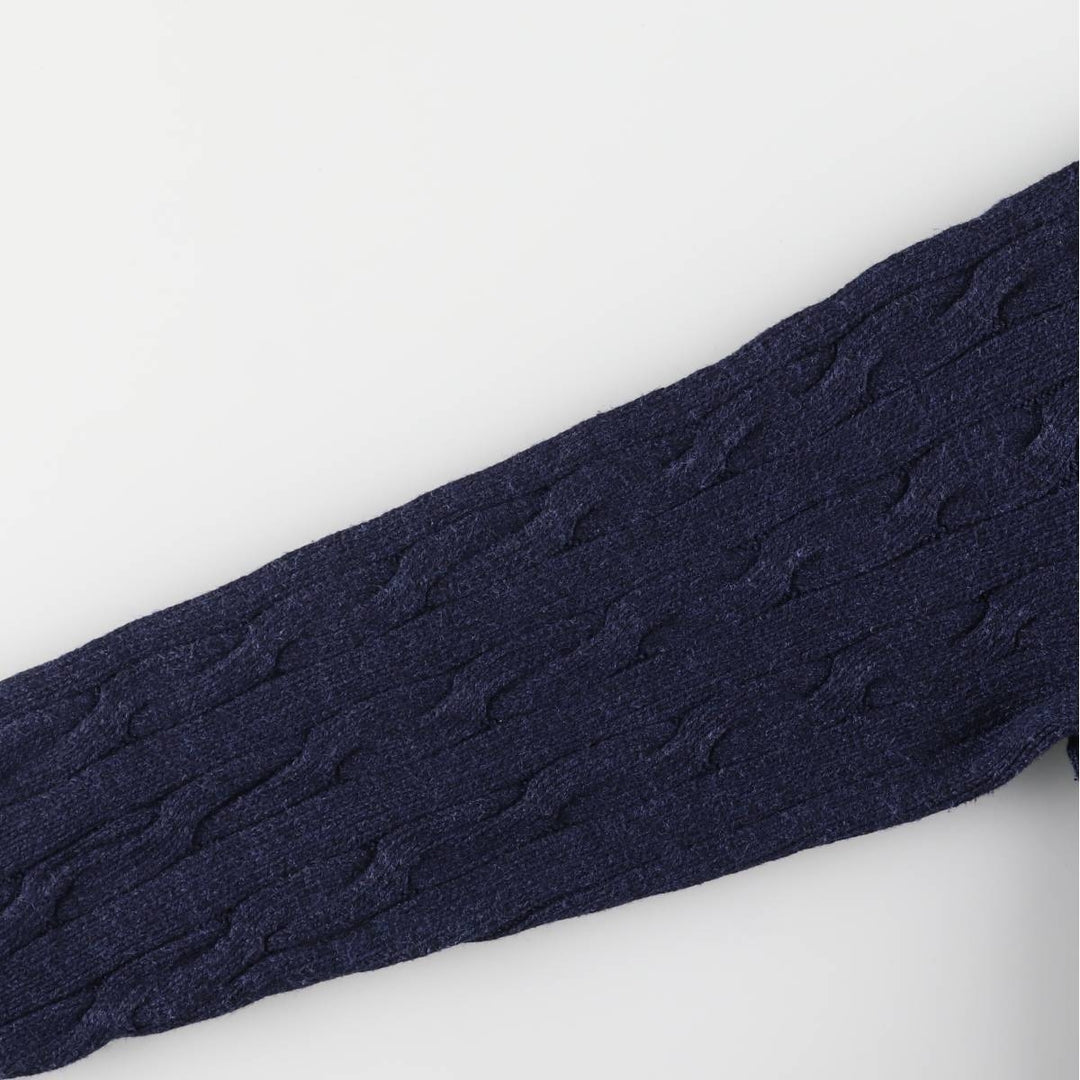 Ralph Lauren POLO RALPH LAUREN cable knit half-button high-neck knit sweater, men's size XL cotton navy blue type Vintage Second Hand