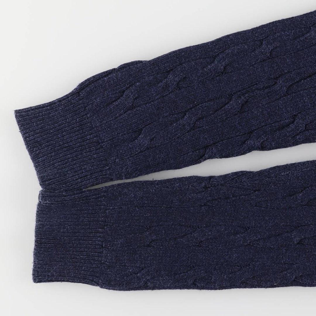 Ralph Lauren POLO RALPH LAUREN cable knit half-button high-neck knit sweater, men's size XL cotton navy blue type Vintage Second Hand
