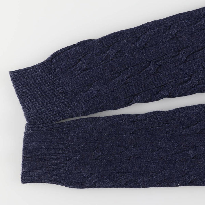Ralph Lauren POLO RALPH LAUREN cable knit half-button high-neck knit sweater, men's size XL cotton navy blue type Vintage Second Hand