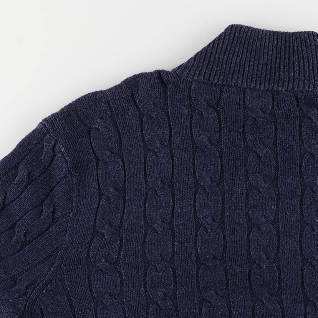 Ralph Lauren POLO RALPH LAUREN cable knit half-button high-neck knit sweater, men's size XL cotton navy blue type Vintage Second Hand