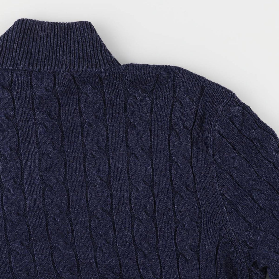 Ralph Lauren POLO RALPH LAUREN cable knit half-button high-neck knit sweater, men's size XL cotton navy blue type Vintage Second Hand