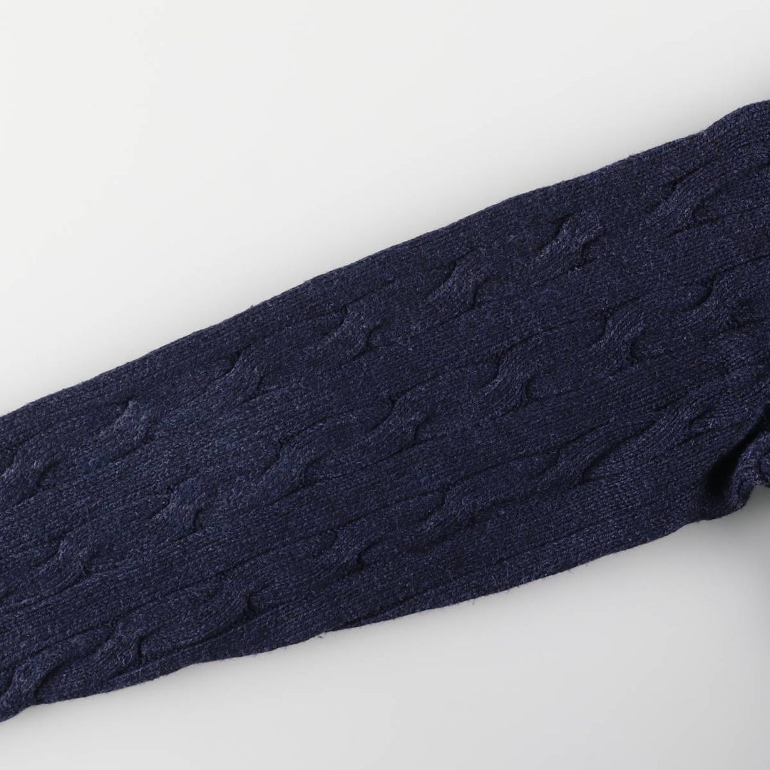 Ralph Lauren POLO RALPH LAUREN cable knit half-button high-neck knit sweater, men's size XL cotton navy blue type Vintage Second Hand