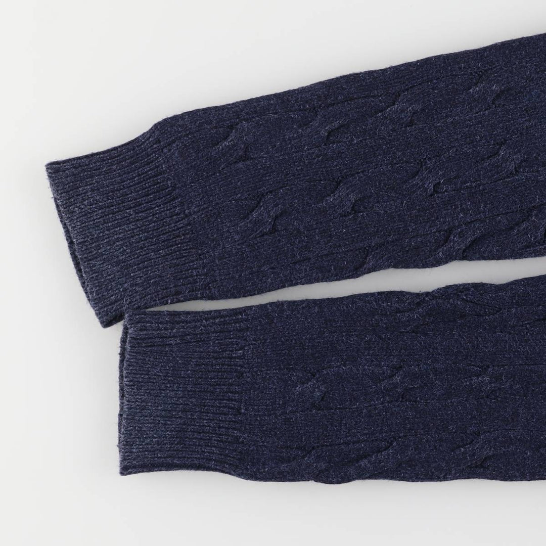 Ralph Lauren POLO RALPH LAUREN cable knit half-button high-neck knit sweater, men's size XL cotton navy blue type Vintage Second Hand