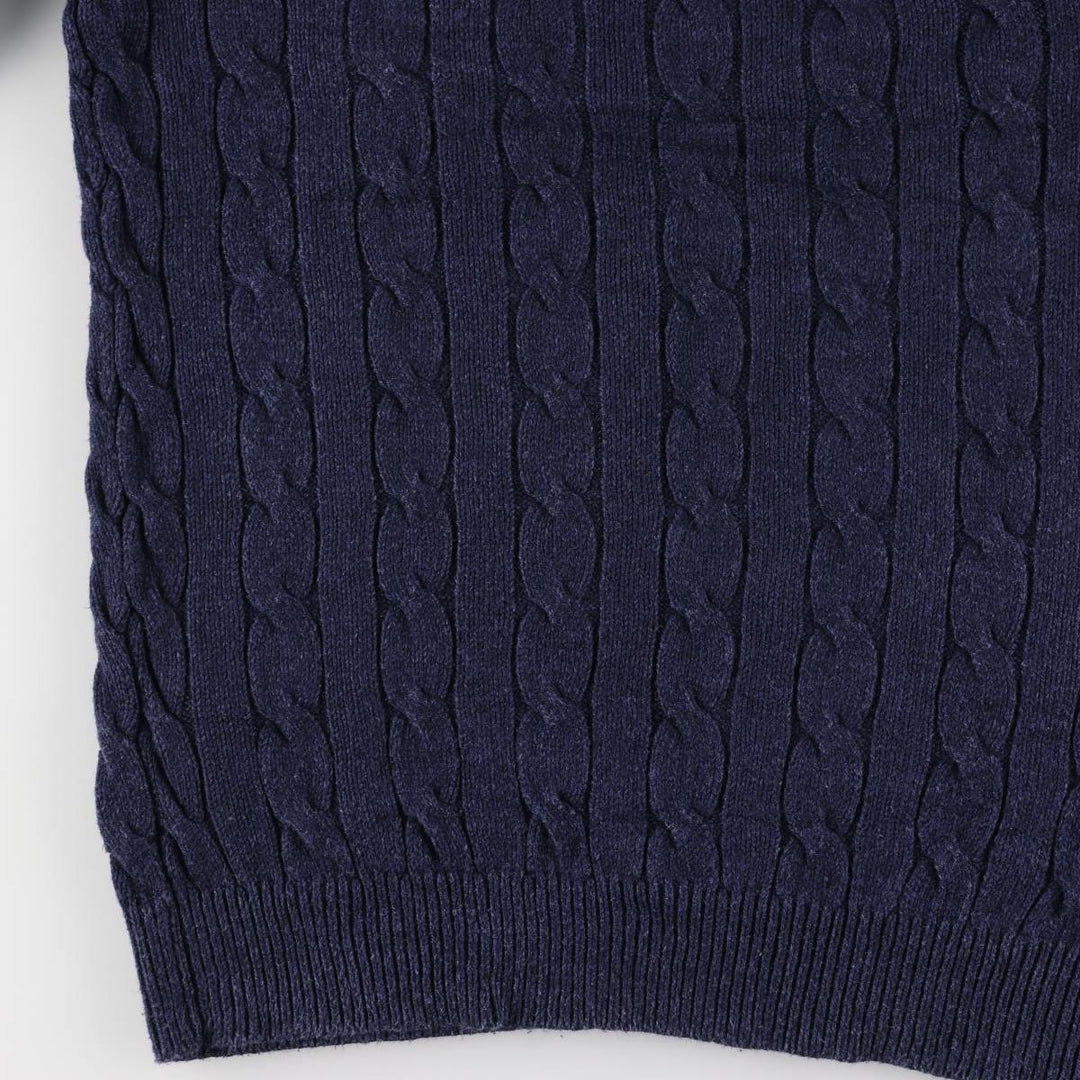 Ralph Lauren POLO RALPH LAUREN cable knit half-button high-neck knit sweater, men's size XL cotton navy blue type Vintage Second Hand
