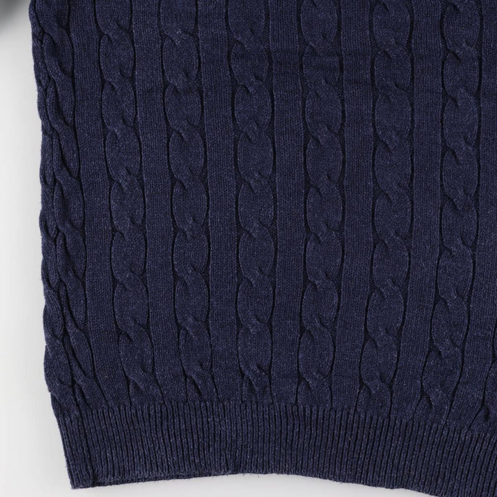 Ralph Lauren POLO RALPH LAUREN cable knit half-button high-neck knit sweater, men's size XL cotton navy blue type Vintage Second Hand