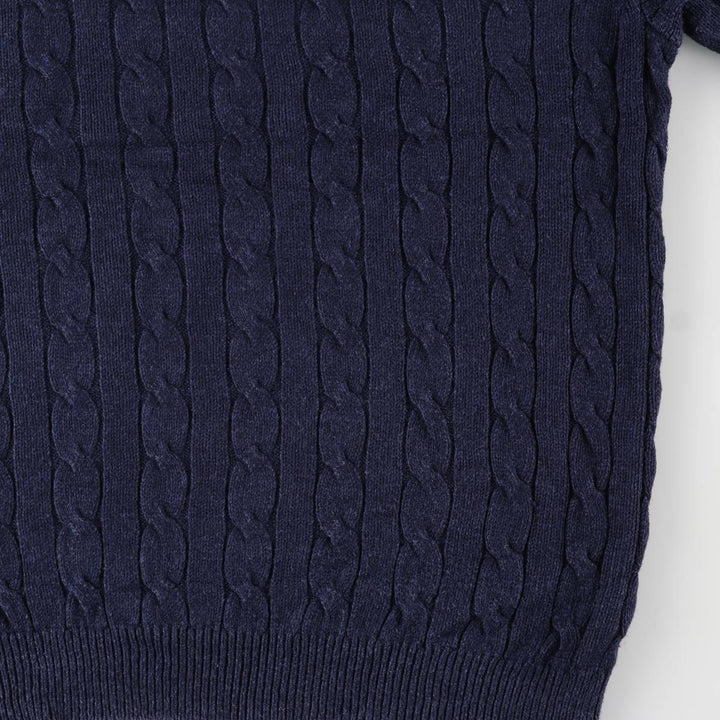 Ralph Lauren POLO RALPH LAUREN cable knit half-button high-neck knit sweater, men's size XL cotton navy blue type Vintage Second Hand