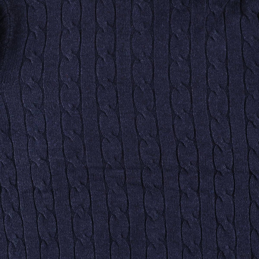 Ralph Lauren POLO RALPH LAUREN cable knit half-button high-neck knit sweater, men's size XL cotton navy blue type Vintage Second Hand