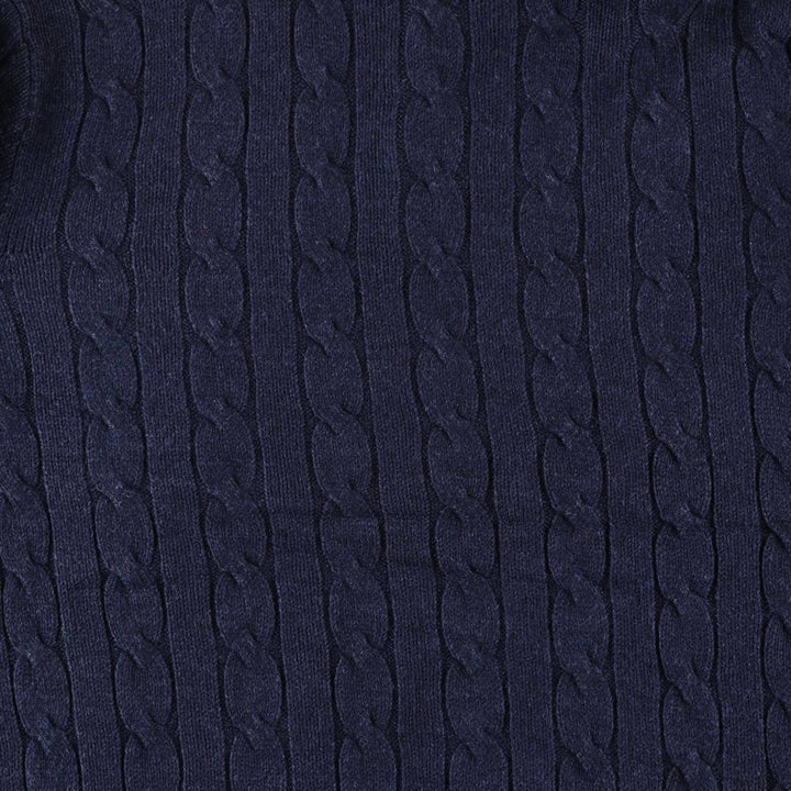 Ralph Lauren POLO RALPH LAUREN cable knit half-button high-neck knit sweater, men's size XL cotton navy blue type Vintage Second Hand