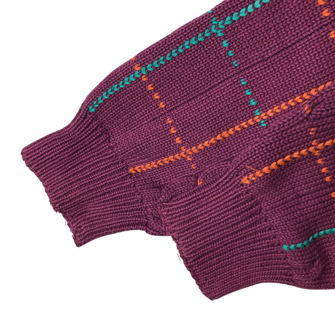 90'S NAUTICA Check Pattern V-neck Cotton Knit Sweater Men's Size L Vintage cotton purple type Vintage Second Hand