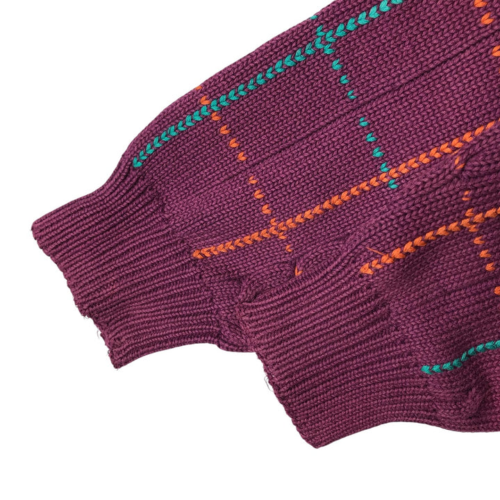 90'S NAUTICA Check Pattern V-neck Cotton Knit Sweater Men's Size L Vintage cotton purple type Vintage Second Hand