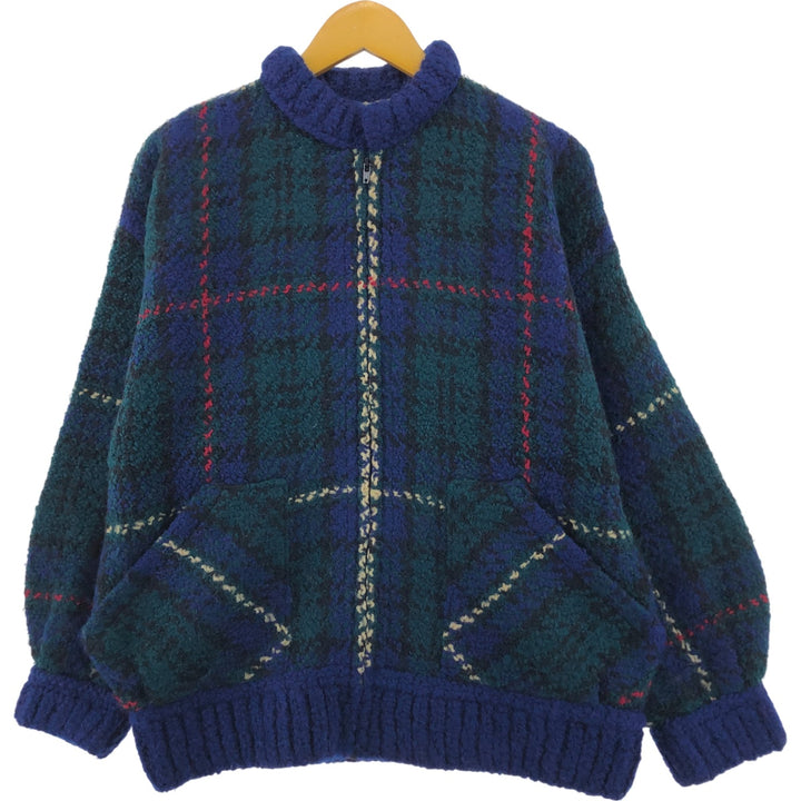 Boyne Valley Weavers Check Pattern Wool Knit Full Zip Sweater Men's L size / eaa472512