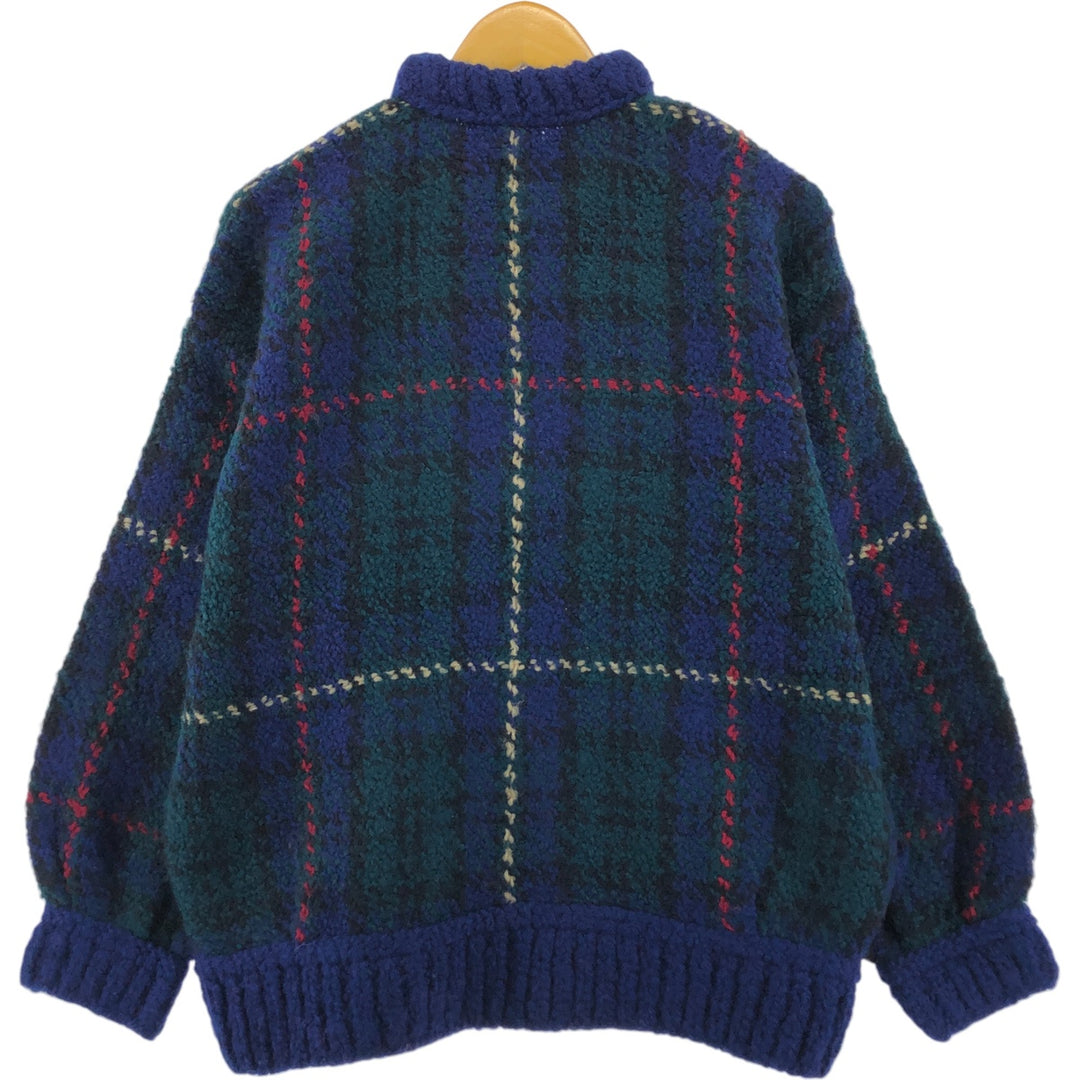 Boyne Valley Weavers Check Pattern Wool Knit Full Zip Sweater Men's L size / eaa472512