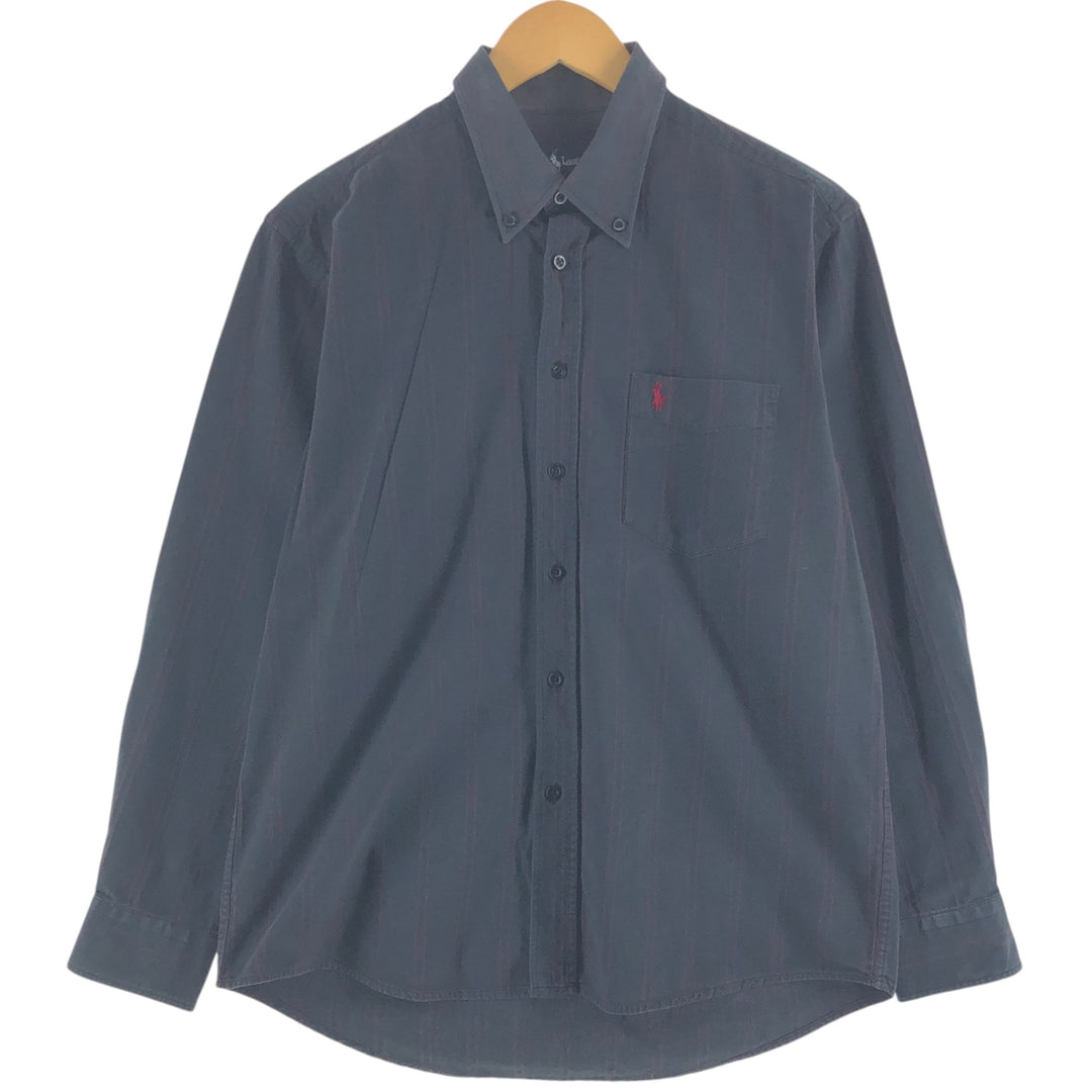 Ralph Lauren long sleeve button down striped shirt, men's size L cotton black type Vintage Second Hand