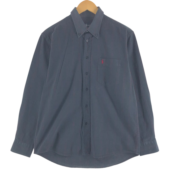 Ralph Lauren long sleeve button down striped shirt, men's size L cotton black type Vintage Second Hand