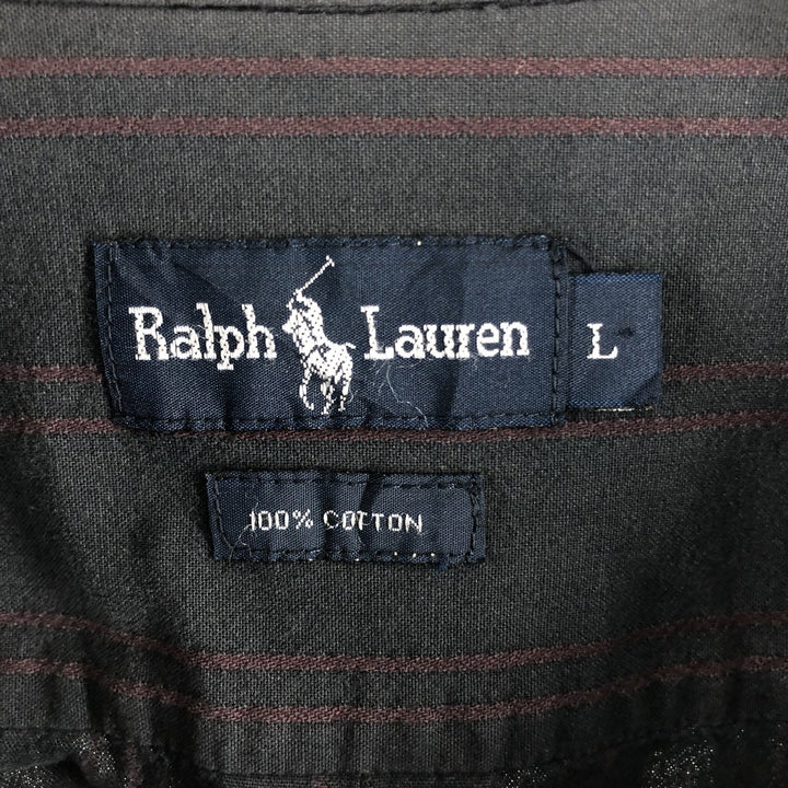 Ralph Lauren long sleeve button down striped shirt, men's size L cotton black type Vintage Second Hand