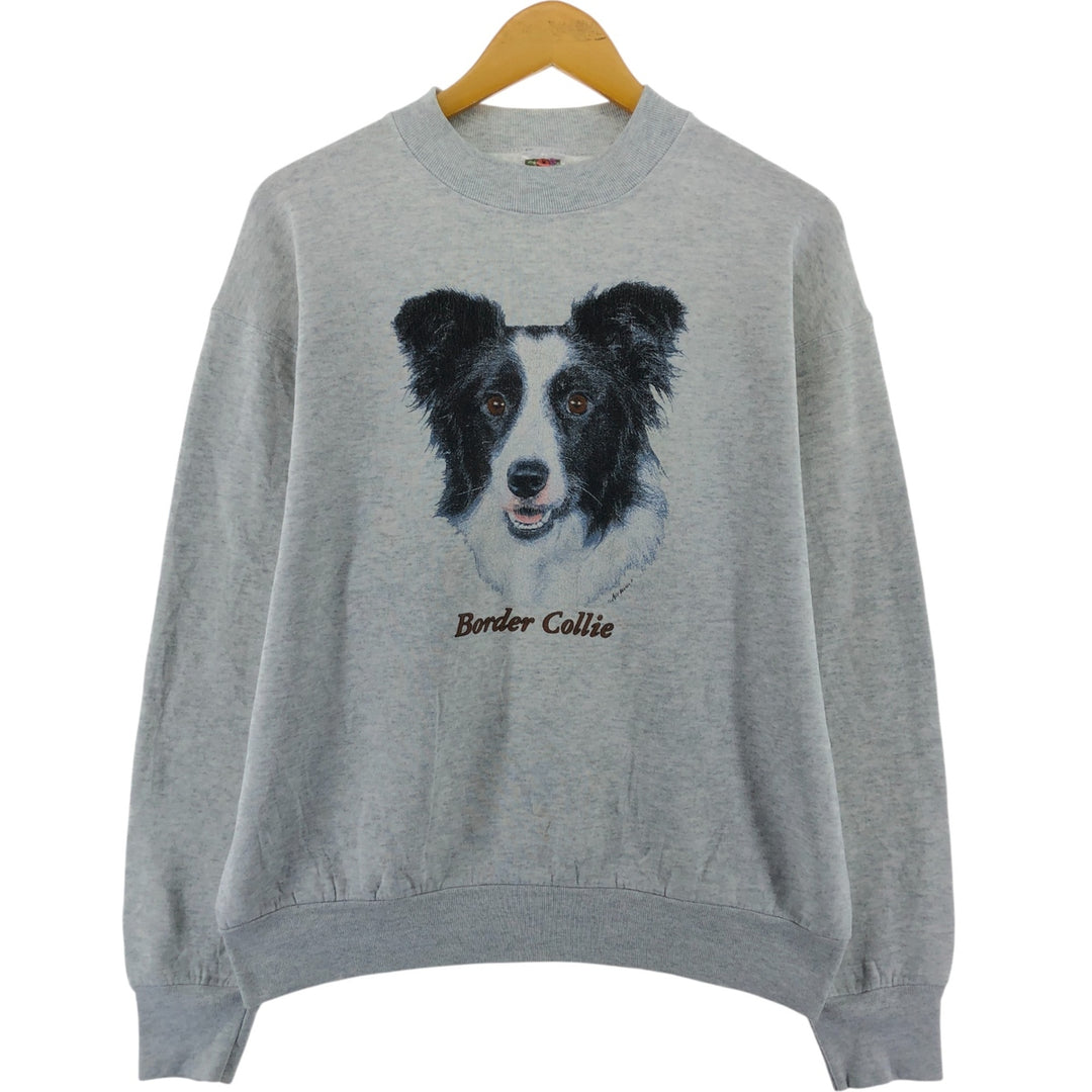 90'S Fruit of the Loom Dog Print Animal Sweatshirt, Made in Canada, Men's Size L, Vintage cotton gray type Vintage Second Hand