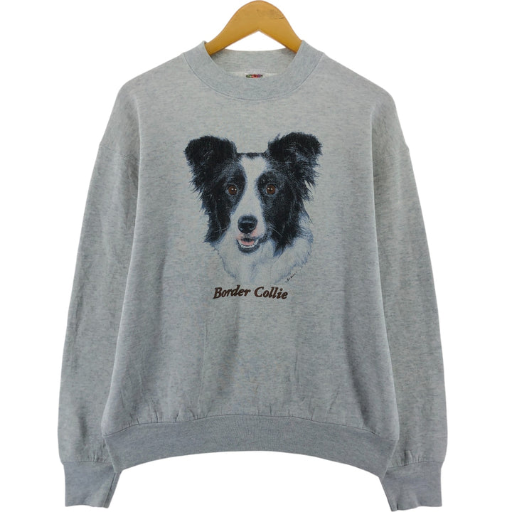 90'S Fruit of the Loom Dog Print Animal Sweatshirt, Made in Canada, Men's Size L, Vintage cotton gray type Vintage Second Hand