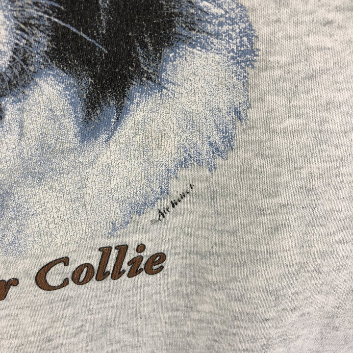 90'S Fruit of the Loom Dog Print Animal Sweatshirt, Made in Canada, Men's Size L, Vintage cotton gray type Vintage Second Hand