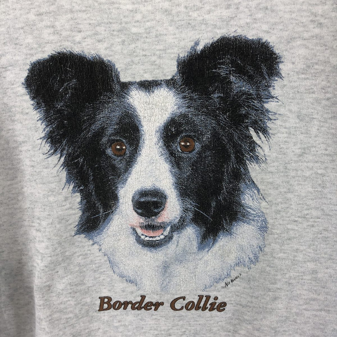 90'S Fruit of the Loom Dog Print Animal Sweatshirt, Made in Canada, Men's Size L, Vintage cotton gray type Vintage Second Hand
