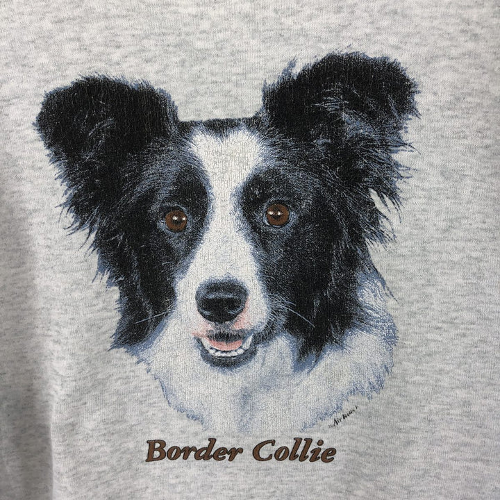 90'S Fruit of the Loom Dog Print Animal Sweatshirt, Made in Canada, Men's Size L, Vintage cotton gray type Vintage Second Hand