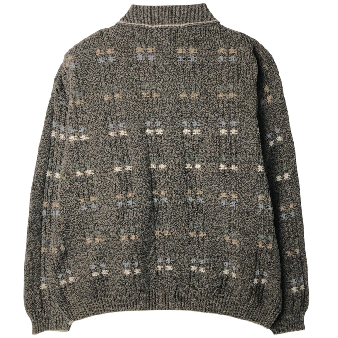 90'S LIBERTY SWEATERS all-over print polo knit sweater, made in the USA, men's size XL, vintage cotton Khaki type sage green Vintage Second Hand