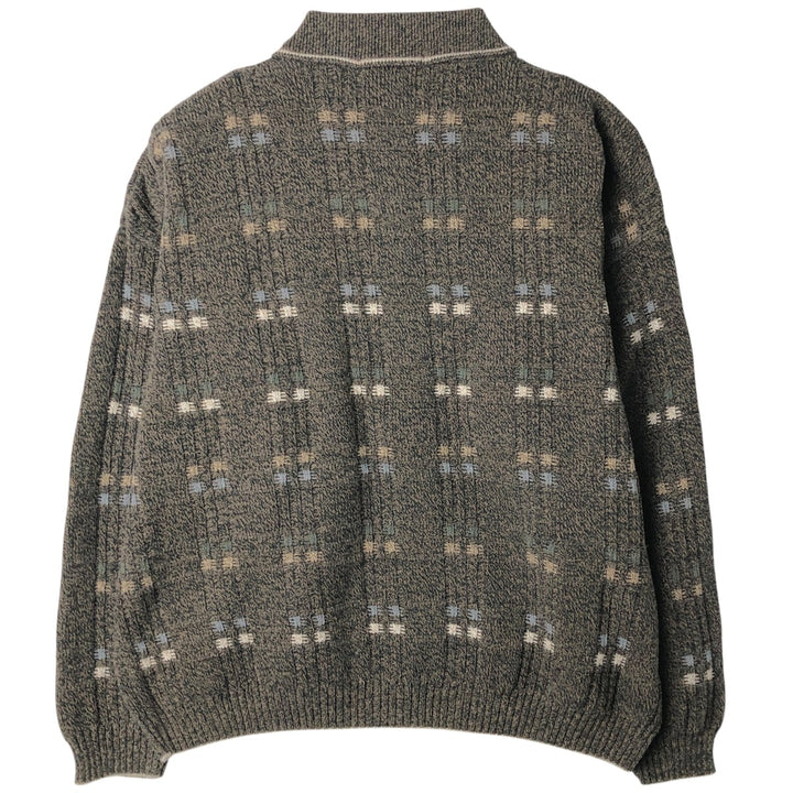 90'S LIBERTY SWEATERS all-over print polo knit sweater, made in the USA, men's size XL, vintage cotton Khaki type sage green Vintage Second Hand