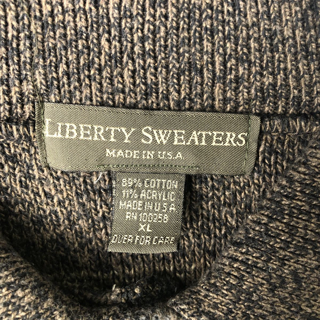 90'S LIBERTY SWEATERS all-over print polo knit sweater, made in the USA, men's size XL, vintage cotton Khaki type sage green Vintage Second Hand