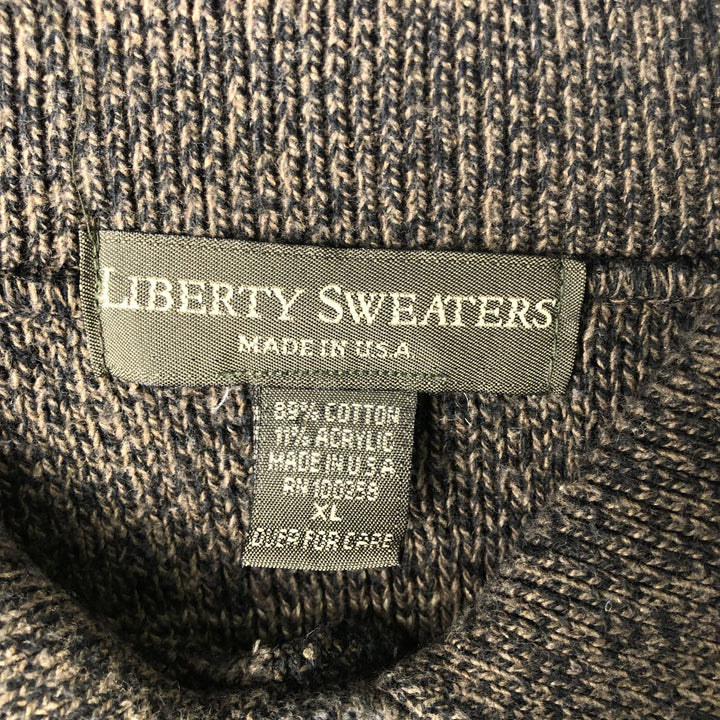 90'S LIBERTY SWEATERS all-over print polo knit sweater, made in the USA, men's size XL, vintage cotton Khaki type sage green Vintage Second Hand