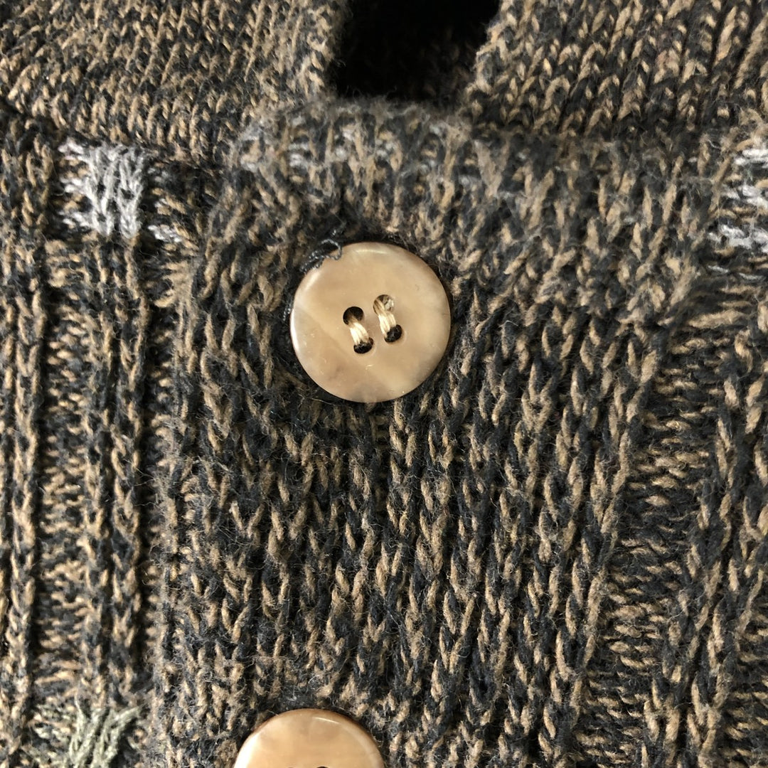 90'S LIBERTY SWEATERS all-over print polo knit sweater, made in the USA, men's size XL, vintage cotton Khaki type sage green Vintage Second Hand