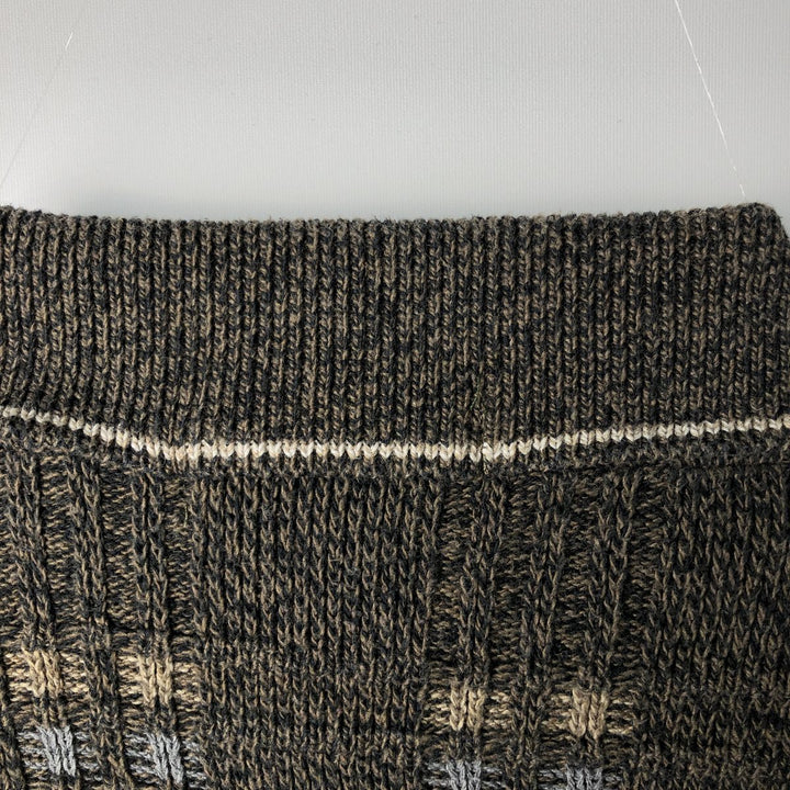 90'S LIBERTY SWEATERS all-over print polo knit sweater, made in the USA, men's size XL, vintage cotton Khaki type sage green Vintage Second Hand
