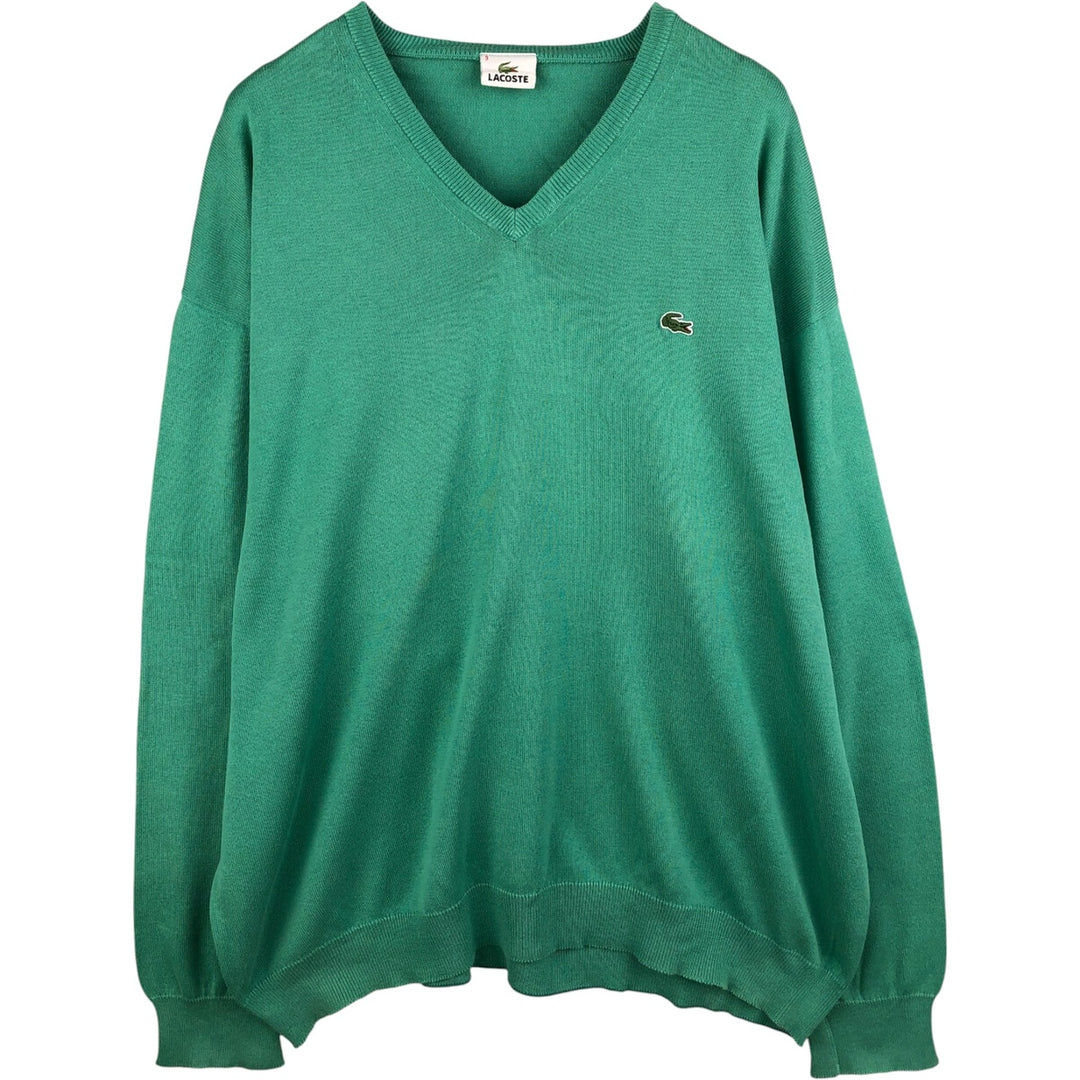 Lacoste V-neck cotton knit sweater, men's size XXXL cotton green type Vintage Second Hand