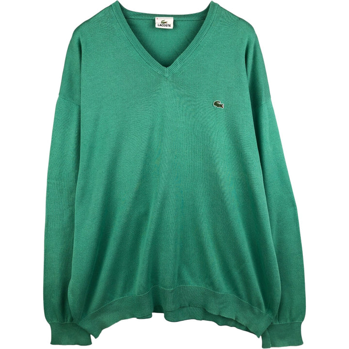 Lacoste V-neck cotton knit sweater, men's size XXXL cotton green type Vintage Second Hand