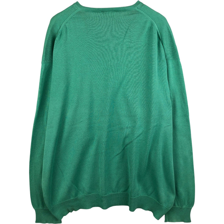 Lacoste V-neck cotton knit sweater, men's size XXXL cotton green type Vintage Second Hand