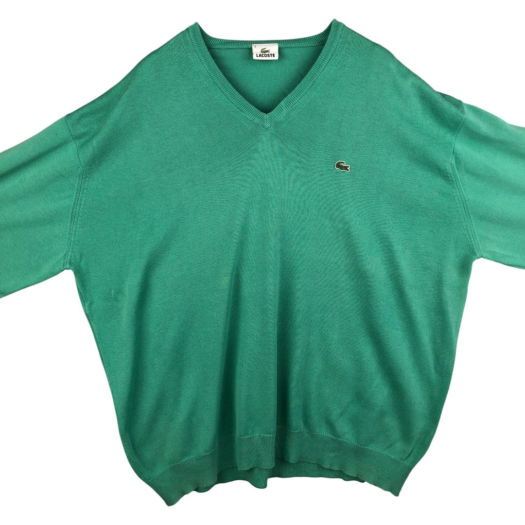 Lacoste V-neck cotton knit sweater, men's size XXXL cotton green type Vintage Second Hand