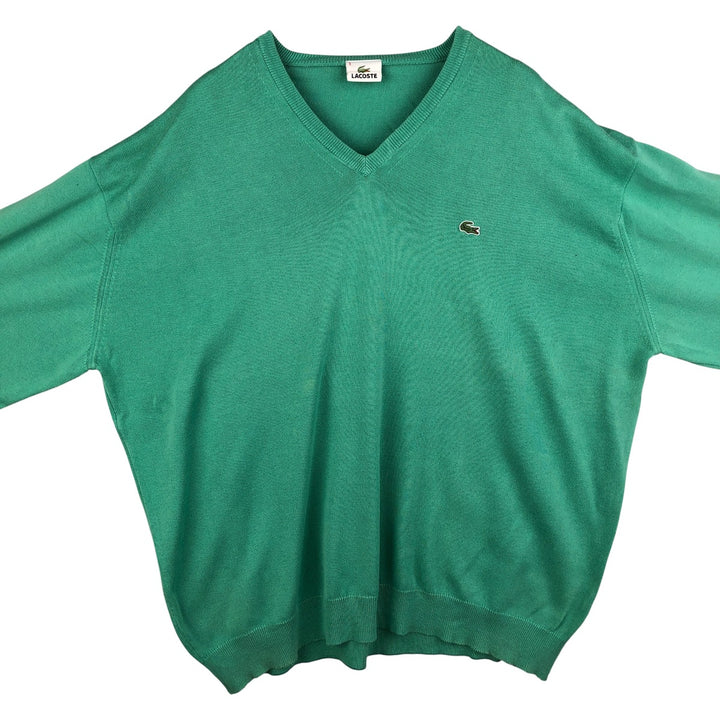 Lacoste V-neck cotton knit sweater, men's size XXXL cotton green type Vintage Second Hand