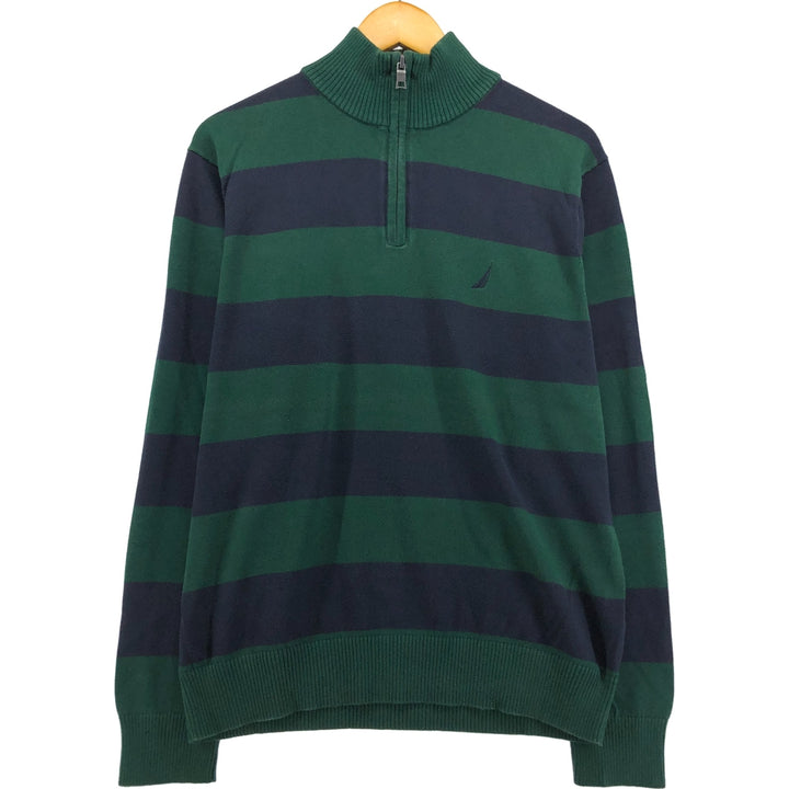 2000'S Nautica Striped Cotton Knit Half-Zip Sweater, Men's Size M cotton green type Vintage Second Hand