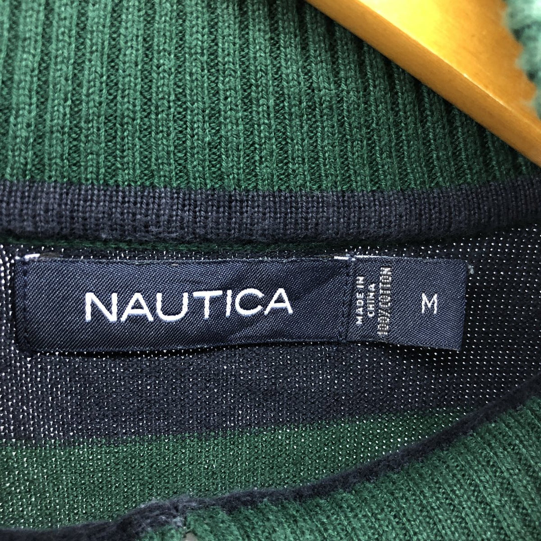 2000'S Nautica Striped Cotton Knit Half-Zip Sweater, Men's Size M cotton green type Vintage Second Hand