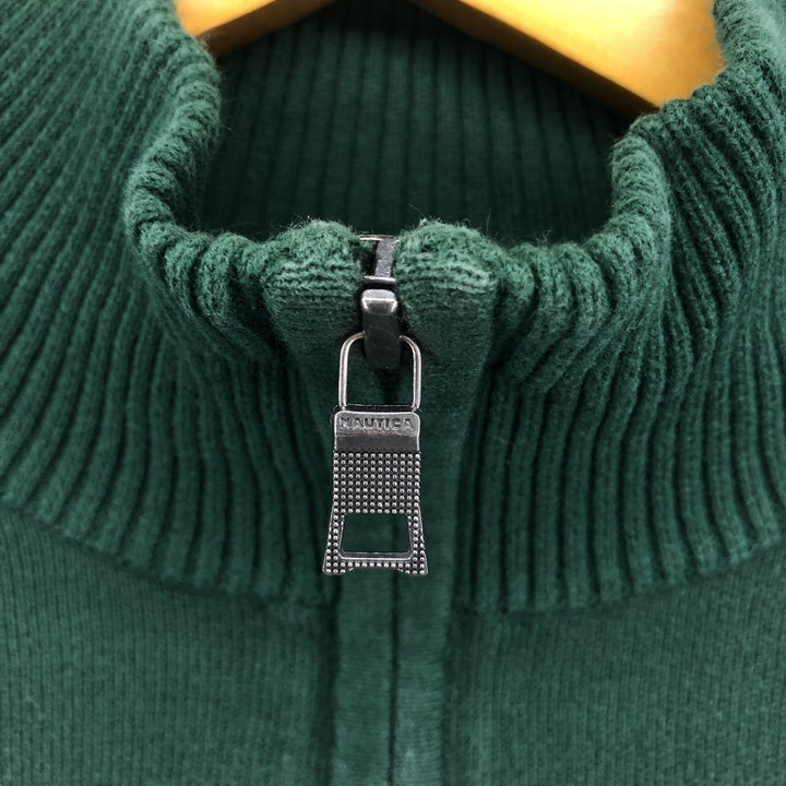2000'S Nautica Striped Cotton Knit Half-Zip Sweater, Men's Size M cotton green type Vintage Second Hand