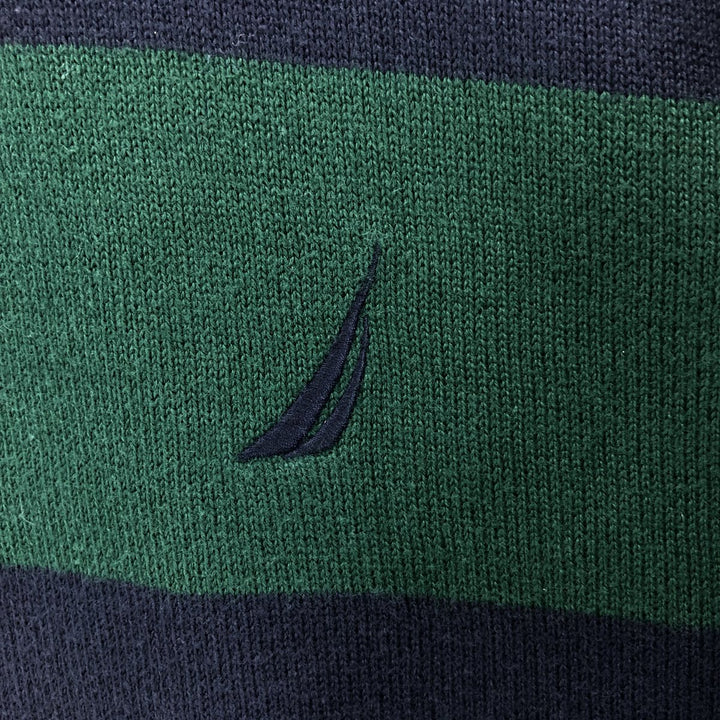 2000'S Nautica Striped Cotton Knit Half-Zip Sweater, Men's Size M cotton green type Vintage Second Hand