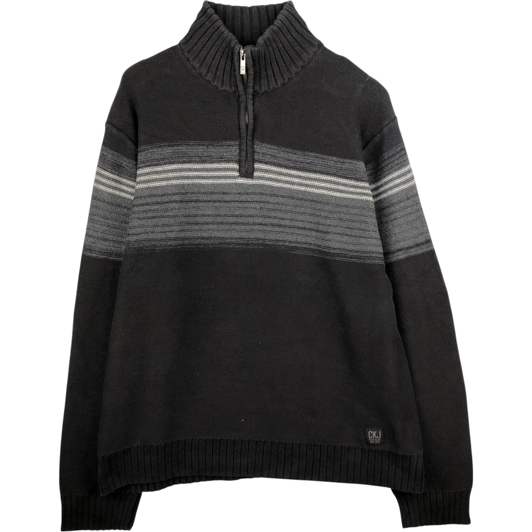 90s-00'S Calvin Klein Jeans Cotton Knit Half-Zip Sweater, Men's Size XL, Vintage cotton black type Vintage Second Hand