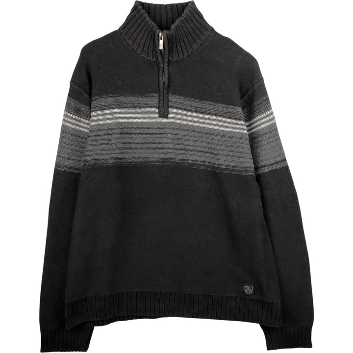90s-00'S Calvin Klein Jeans Cotton Knit Half-Zip Sweater, Men's Size XL, Vintage cotton black type Vintage Second Hand