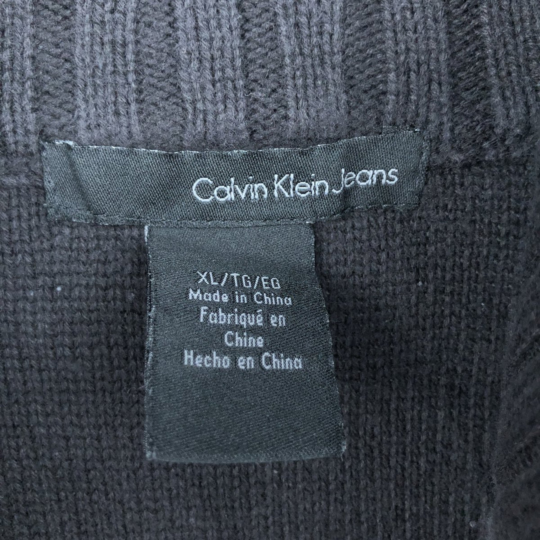 90s-00'S Calvin Klein Jeans Cotton Knit Half-Zip Sweater, Men's Size XL, Vintage cotton black type Vintage Second Hand
